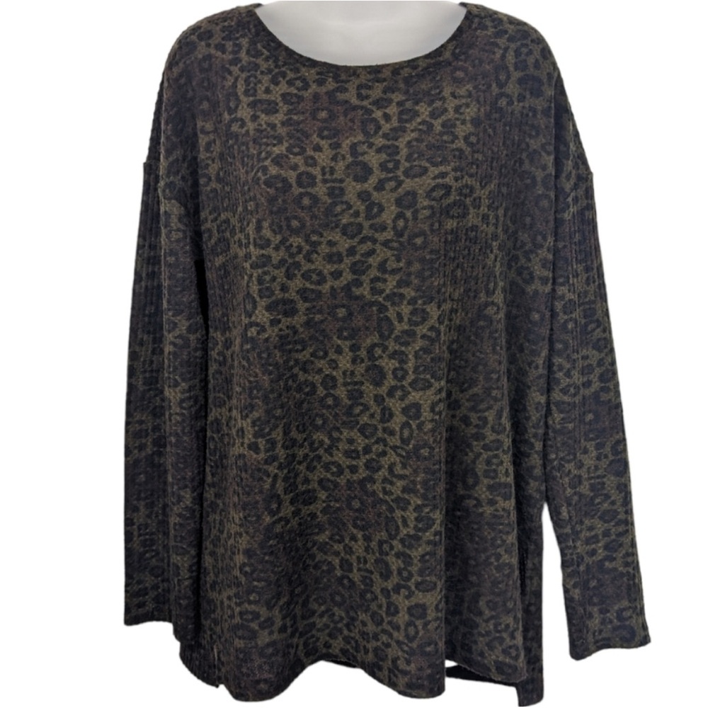 Sanctuary Waffle Knit Leopard Print Top Sz S